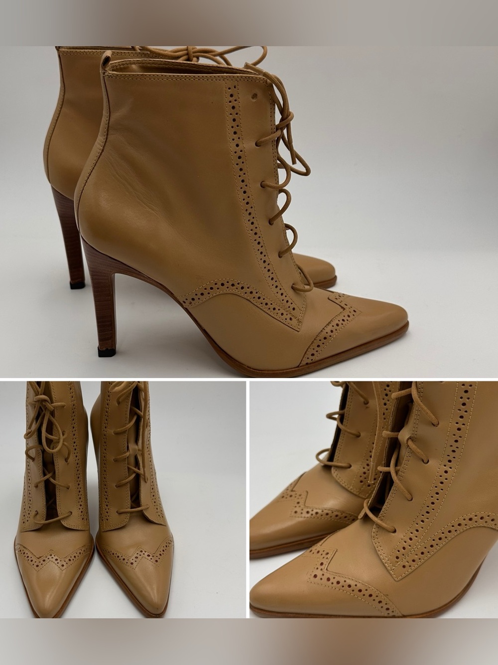 BAKERS TAN HIGH HEEL ANKLE BOOTS WOMENS SZ 7 WINGTIP STEAMPUNK LACE UP CATHE Y2K